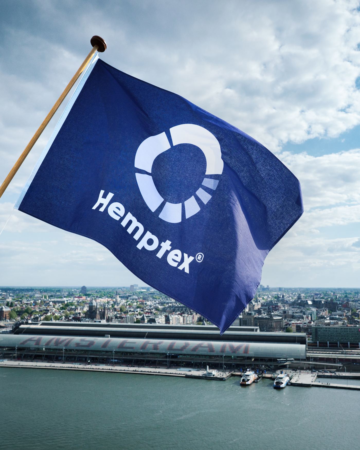 The Hemptex flag flying over Amsterdam